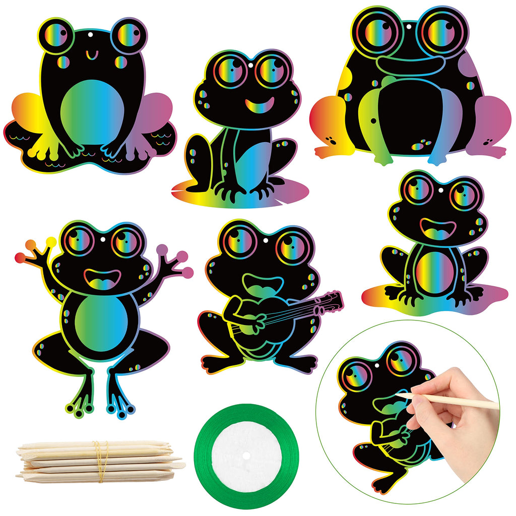 HubirdSall 60-Piece Funky Frogs Scratch Art Kit – Spring Summer Craft for Kids