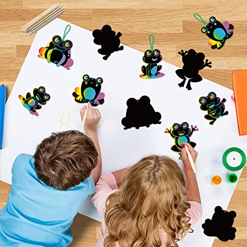 HubirdSall 60-Piece Funky Frogs Scratch Art Kit – Spring Summer Craft for Kids