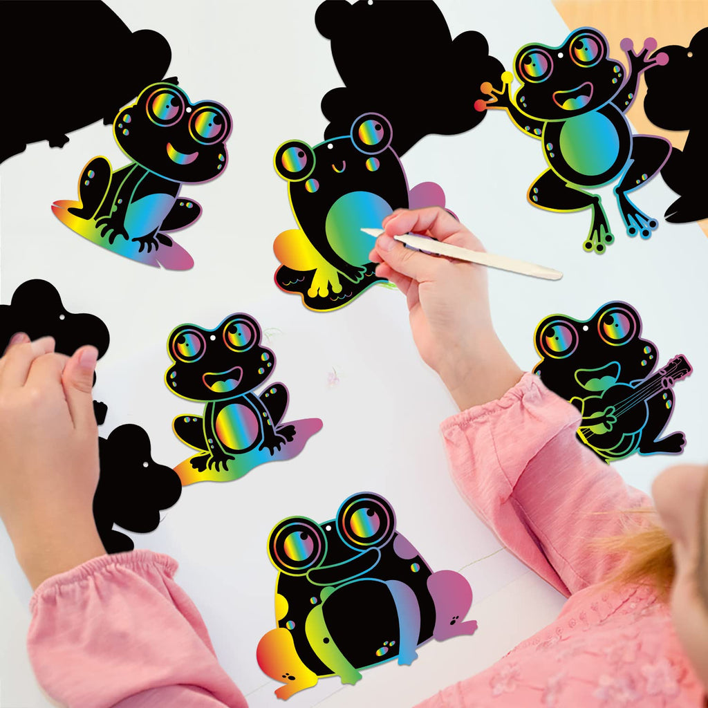 HubirdSall 60-Piece Funky Frogs Scratch Art Kit – Spring Summer Craft for Kids