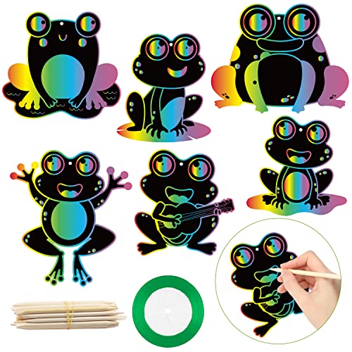 HubirdSall 60-Piece Funky Frogs Scratch Art Kit – Spring Summer Craft for Kids