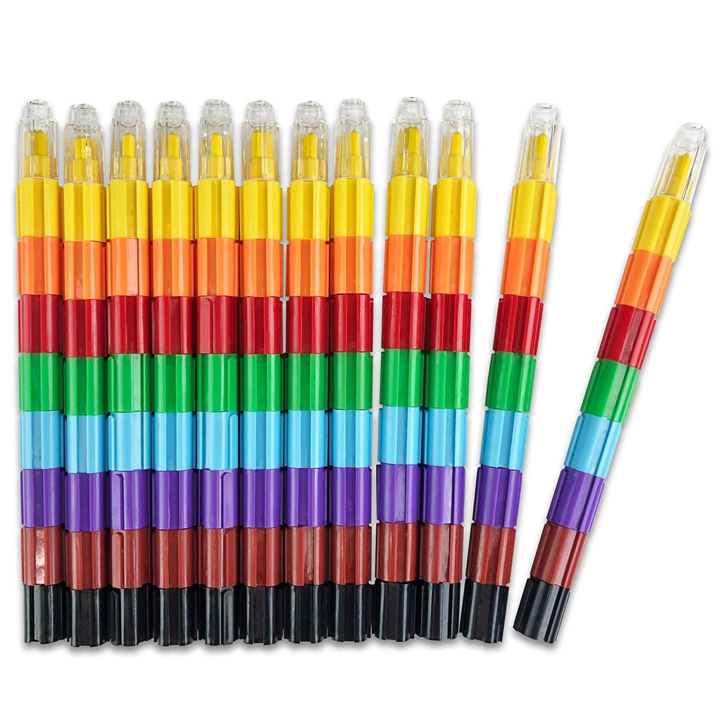 Huji Stacking Buildable Crayons Set – 12 Interlocking Crayons, 8 Colors, Snap Bag Storage