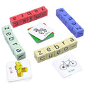 Humerry CVC Word Matching Game – Phonics Spelling Toy with 54 Flash Cards & 20 Wooden Blocks for Kids Ages 3-6