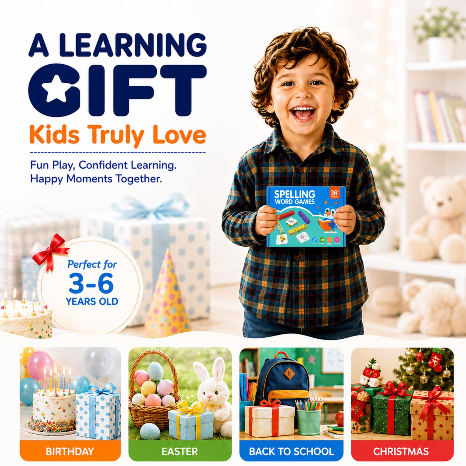 Humerry CVC Word Matching Game – Phonics Spelling Toy with 54 Flash Cards & 20 Wooden Blocks for Kids Ages 3-6