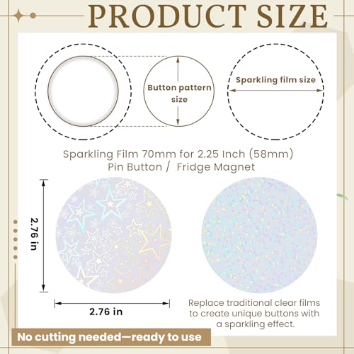 Humyoun 200 Pack Holographic Badge Protective Films - 70mm (2.76in) for 58mm Button Makers, 8 Glitter Patterns