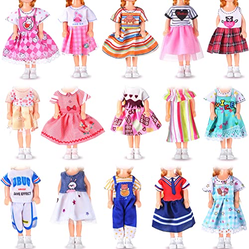 Hungdao 16-Piece Doll Clothes Set for 6-Inch Dolls - Assorted Outfits with Hook-and-Loop Closures