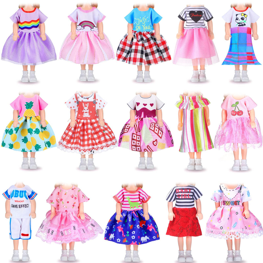 Hungdao 16-Piece Doll Clothes Set for 6-Inch Dolls - Variety of Cute Outfits with Hook and Loop Closure