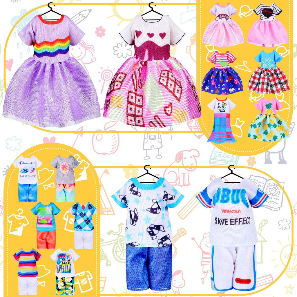 Hungdao 16-Piece Doll Clothes Set for 6-Inch Dolls – Mix of Boy and Girl Outfits