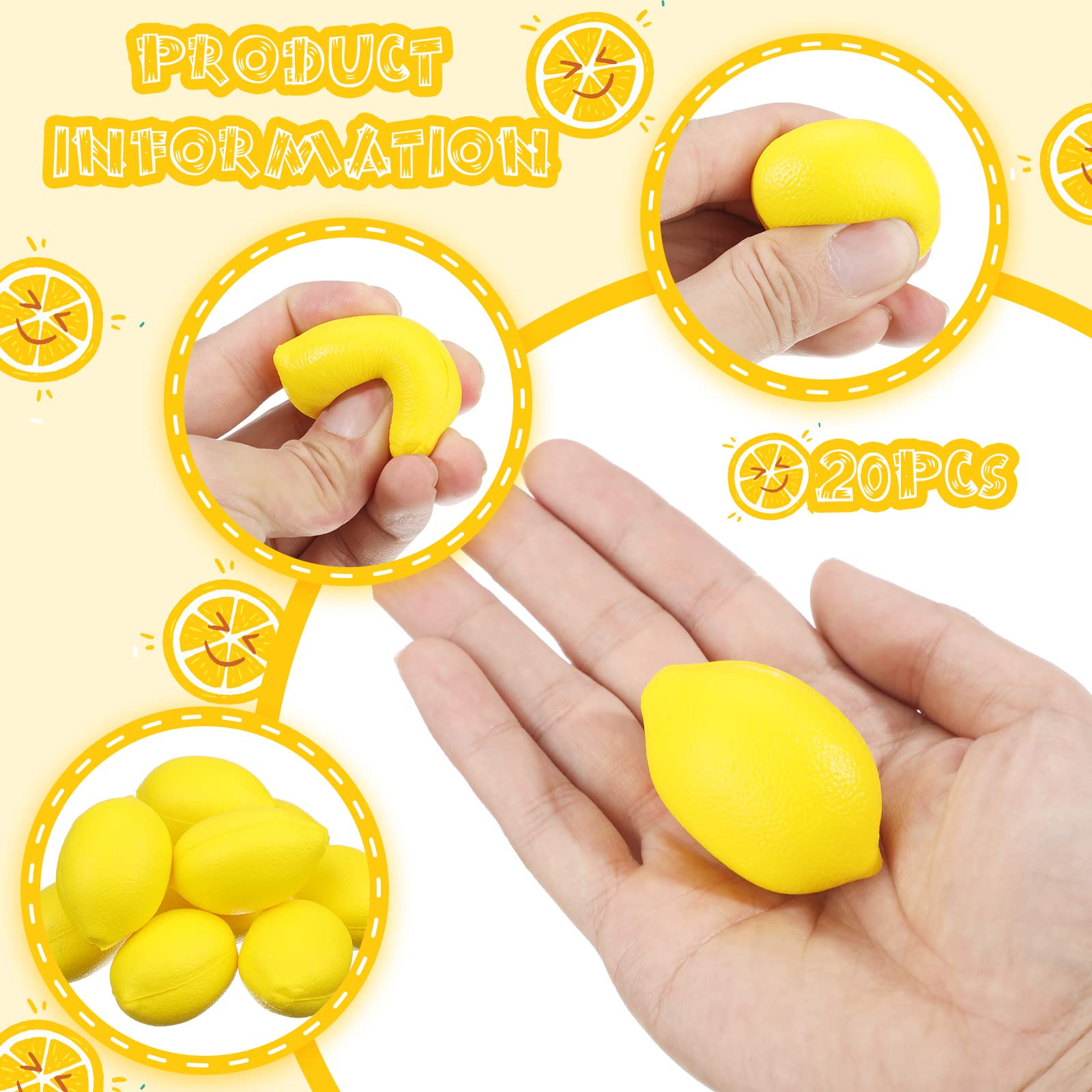 Hungdao 20 Pack Mini Foam Lemon Stress Balls – Slow Rising Squeeze Toys for Party Favors, Carnival Prizes, and Classroom Rewards