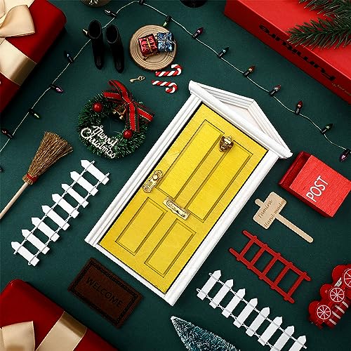 Hungdao 20-Piece Miniature Elf Fairy Doors Decor Set - Includes Red & Yellow Doors, LED Lights, and Accessories