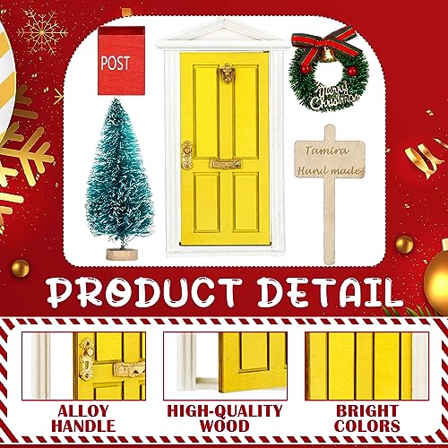 Hungdao 20-Piece Miniature Elf Fairy Doors Decor Set - Includes Red & Yellow Doors, LED Lights, and Accessories