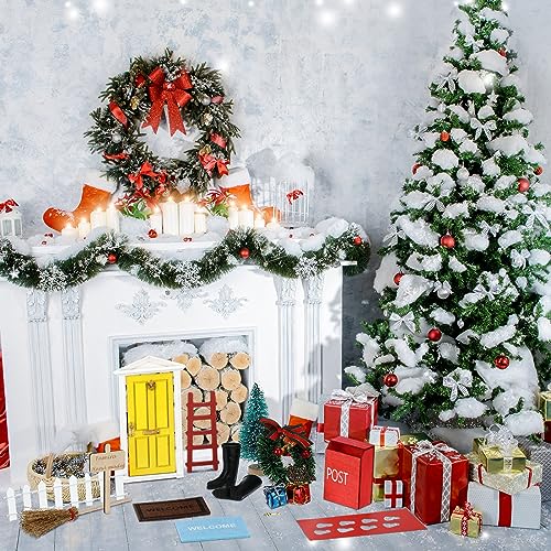 Hungdao 20-Piece Miniature Elf Fairy Doors Decor Set - Includes Red & Yellow Doors, LED Lights, and Accessories