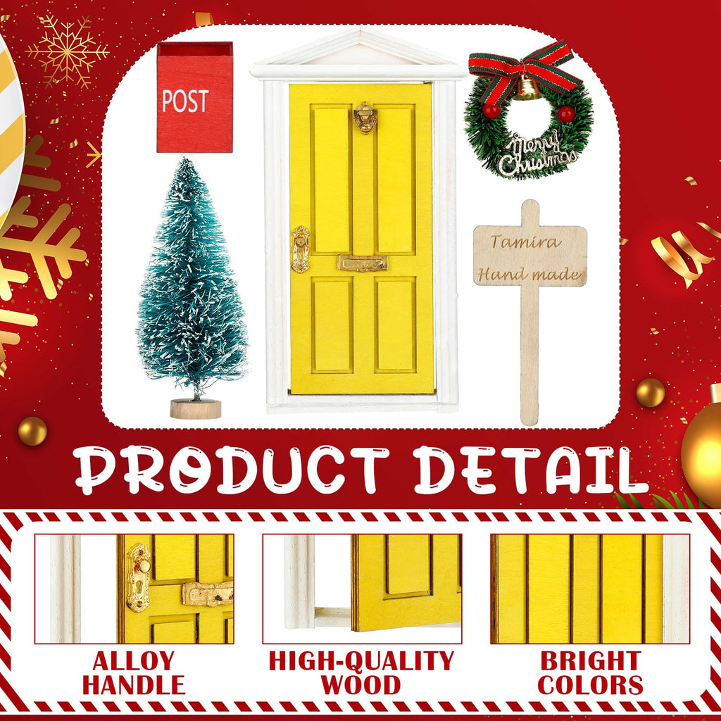 Hungdao 20-Piece Miniature Elf Fairy Doors Decor Set - Includes Red & Yellow Doors, LED Lights, and Accessories