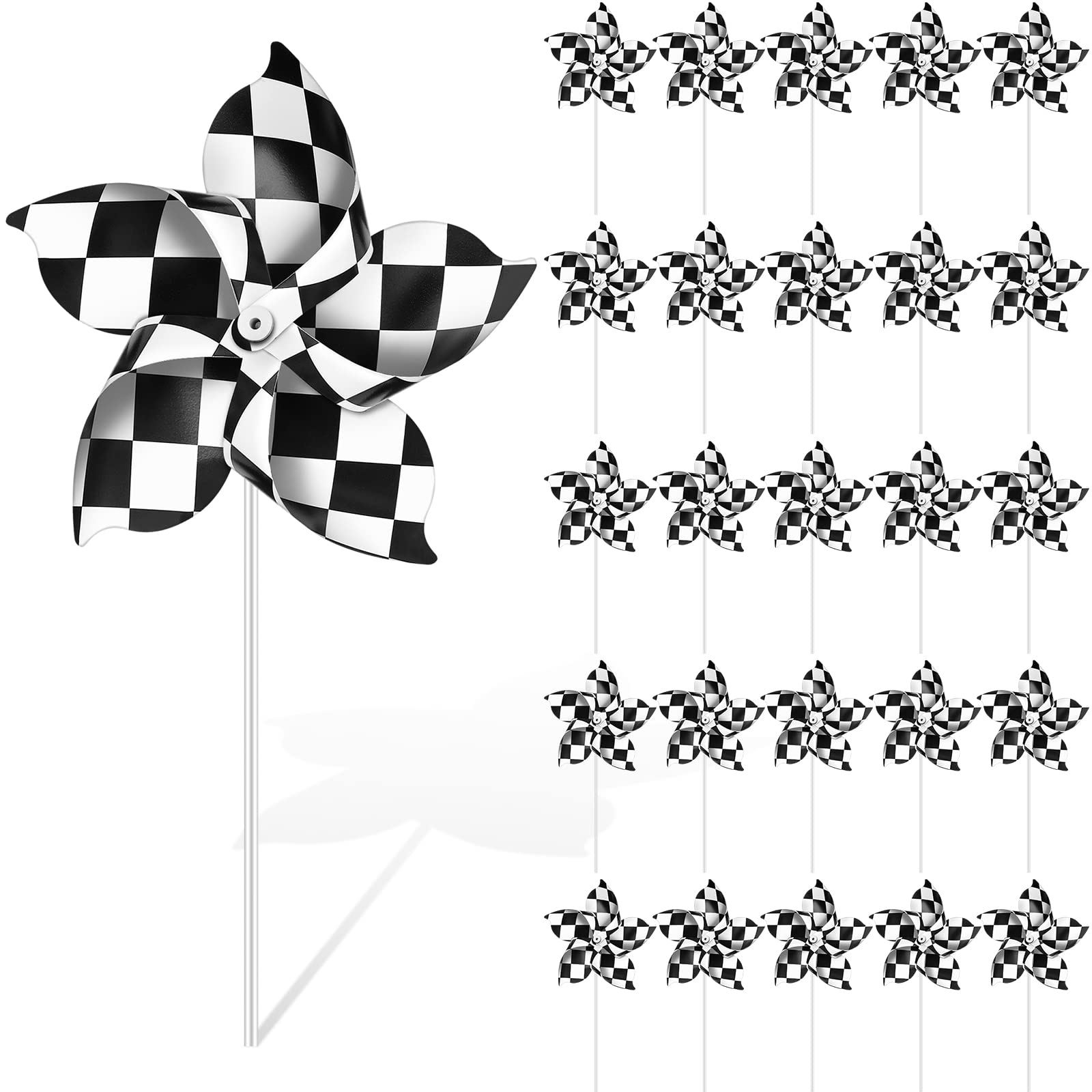 Hungdao 25 Black and White Checkered Windmills – Racing Pinwheels for Party Decor