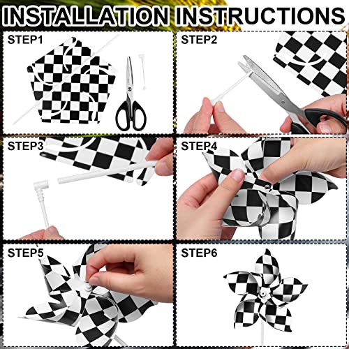 Hungdao 25 Black and White Checkered Windmills – Racing Pinwheels for Party Decor