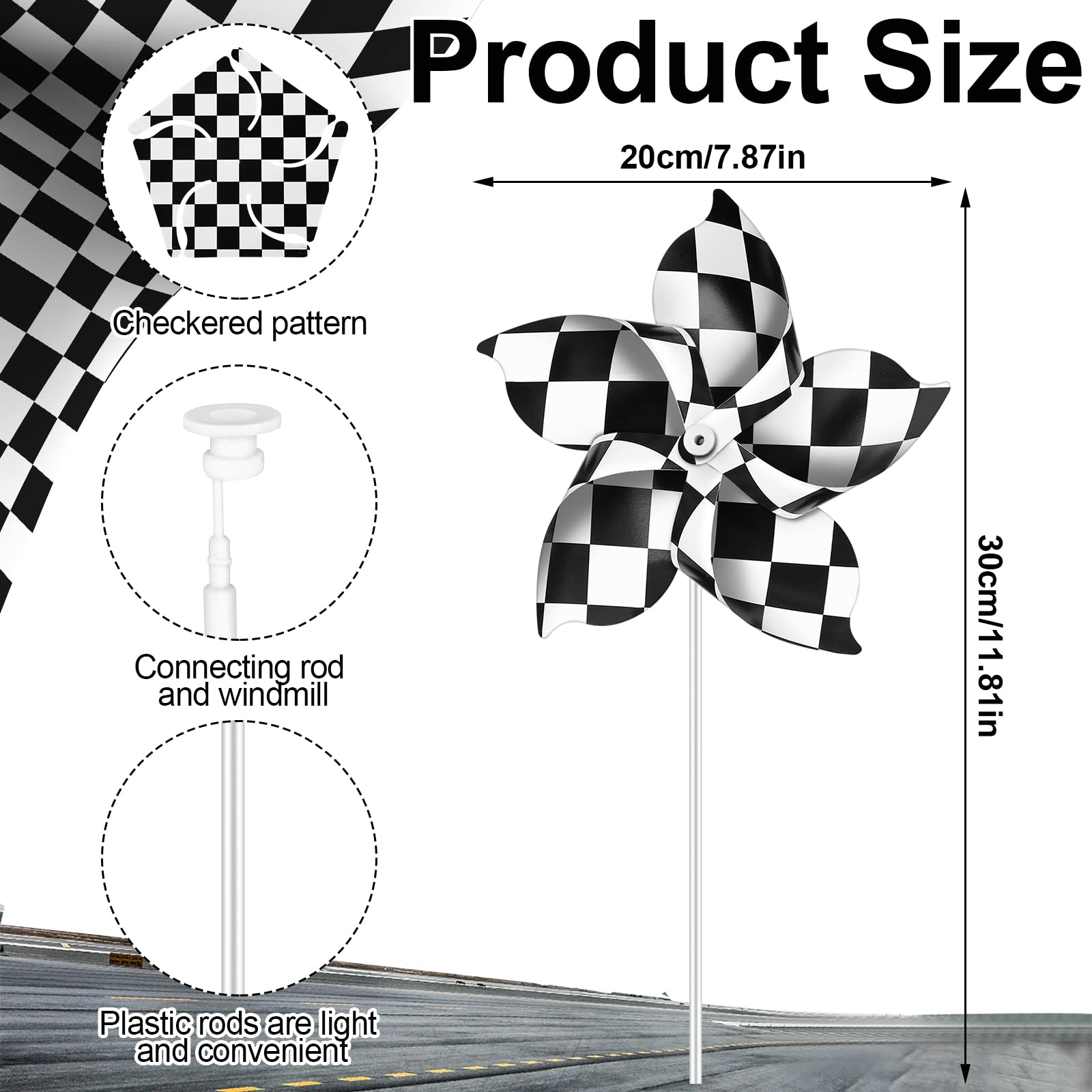Hungdao 25 Black and White Checkered Windmills – Racing Pinwheels for Party Decor