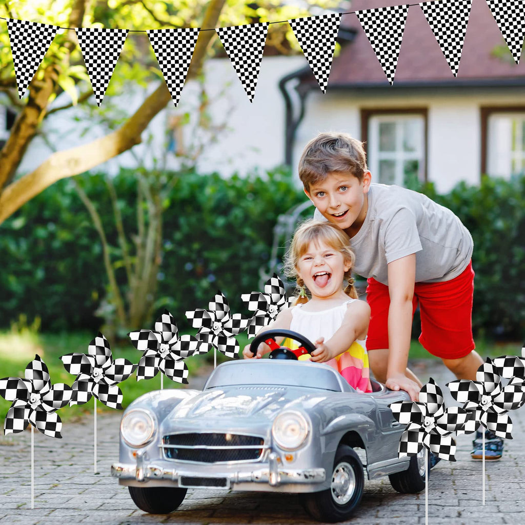 Hungdao 25 Black and White Checkered Windmills – Racing Pinwheels for Party Decor
