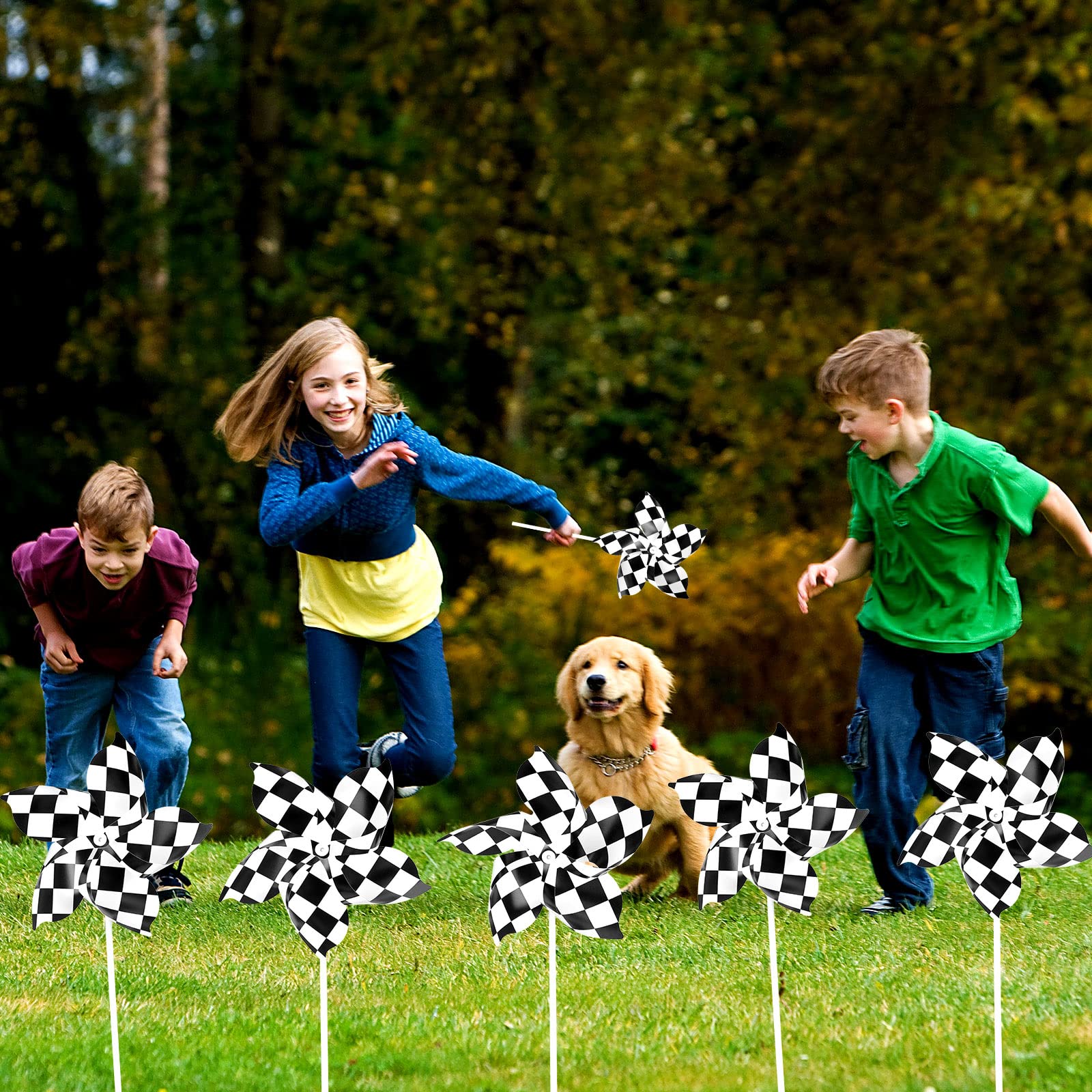Hungdao 25 Black and White Checkered Windmills – Racing Pinwheels for Party Decor