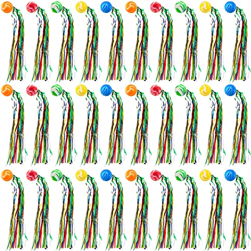 Hungdao 30 Pack Bouncy Balls with Streamers - Large Rubber High Bounce Balls for Party Favors, Piñata Fillers, Classroom Rewards