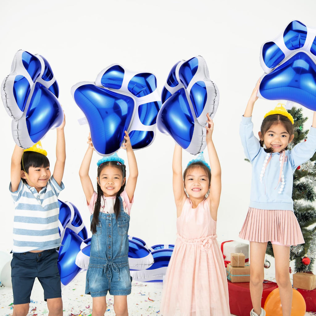 Hungdao 9 Pack Blue Dog Paw Print Foil Balloons – 28x26 Inch Jumbo Balloons for Dog-Themed Party Decorations