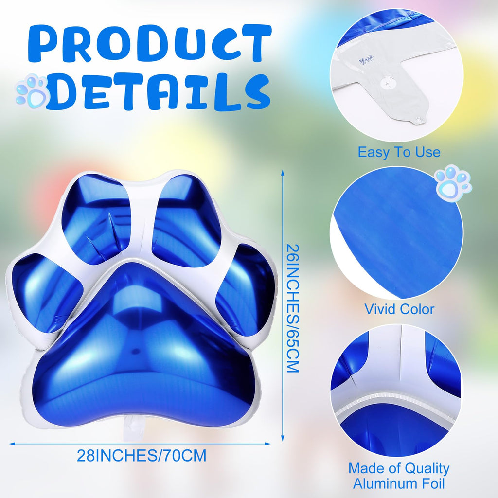 Hungdao 9 Pack Blue Dog Paw Print Foil Balloons – 28x26 Inch Jumbo Balloons for Dog-Themed Party Decorations