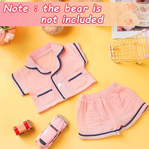 Hungdao Pink Bear Pajamas Set – Fits 14-Inch Stuffed Animals, Muslin Short-Sleeve Shirt & Shorts