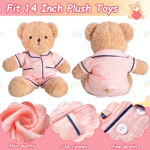 Hungdao Pink Bear Pajamas Set – Fits 14-Inch Stuffed Animals, Muslin Short-Sleeve Shirt & Shorts