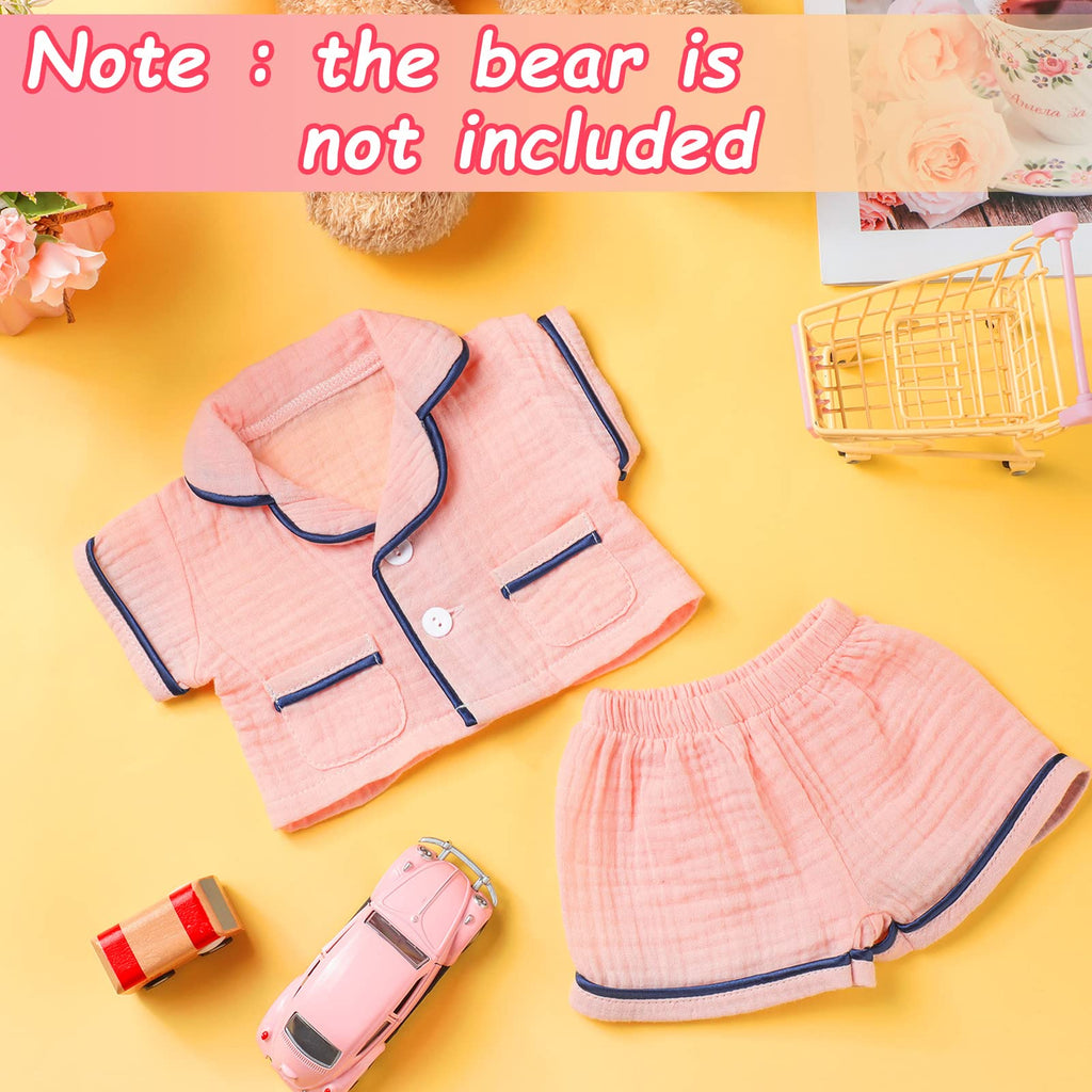 Hungdao Pink Bear Pajamas Set – Fits 14-Inch Stuffed Animals, Muslin Short-Sleeve Shirt & Shorts