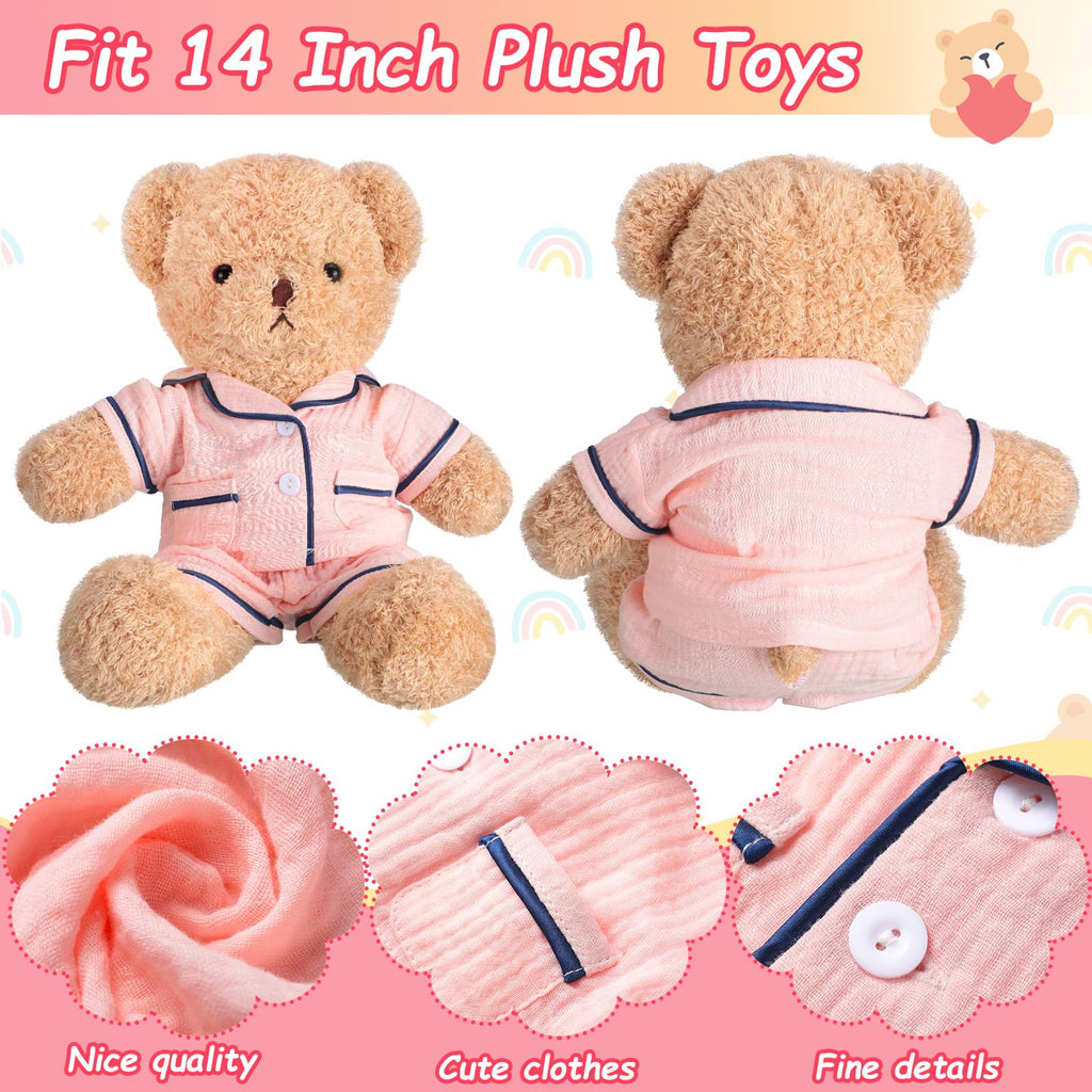 Hungdao Pink Bear Pajamas Set – Fits 14-Inch Stuffed Animals, Muslin Short-Sleeve Shirt & Shorts