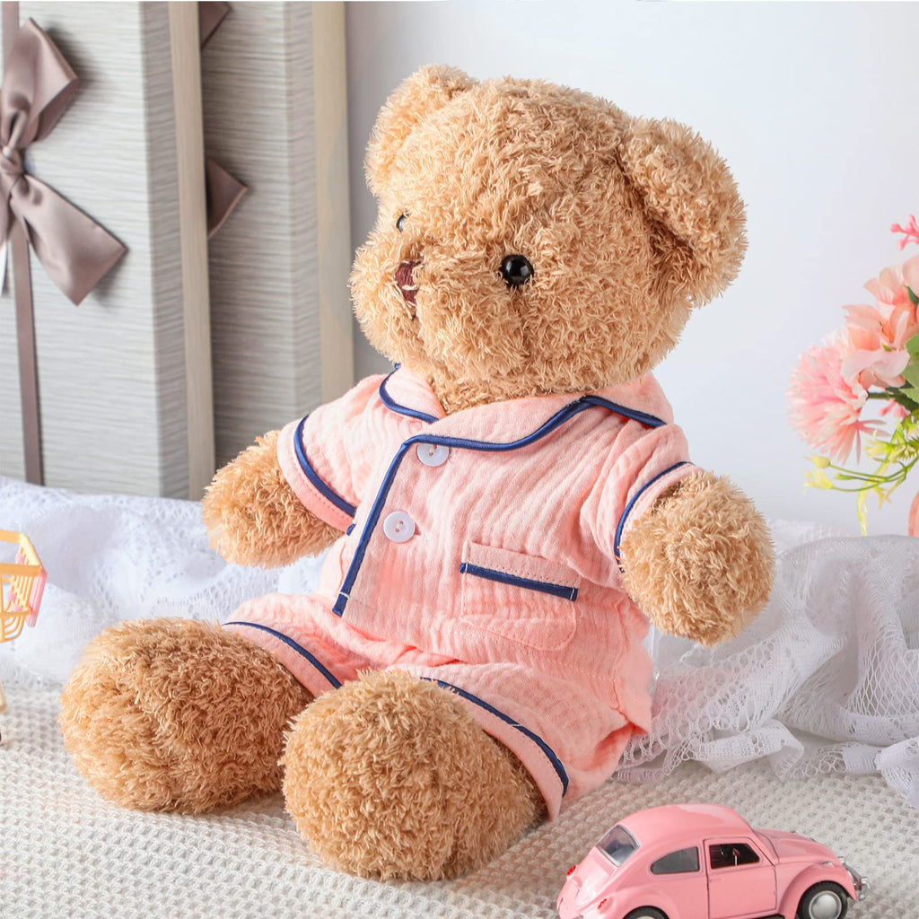 Hungdao Pink Bear Pajamas Set – Fits 14-Inch Stuffed Animals, Muslin Short-Sleeve Shirt & Shorts