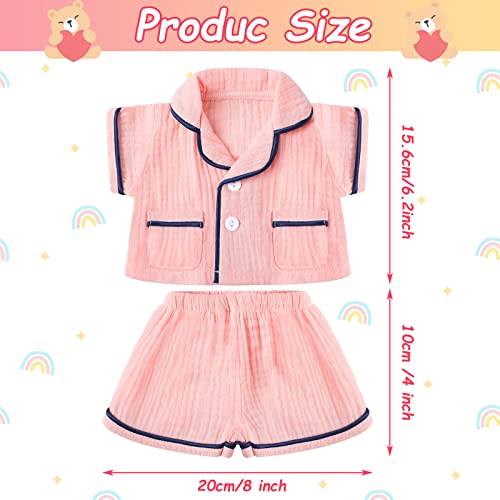 Hungdao Pink Bear Pajamas Set – Fits 14-Inch Stuffed Animals, Muslin Short-Sleeve Shirt & Shorts