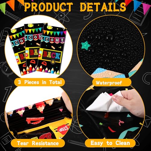 HunnmingRe 3-Pack Back to School Plastic Tablecloth, 54x108 Inch, Bus Theme Disposable Table Cover for First Day of School Party Decor