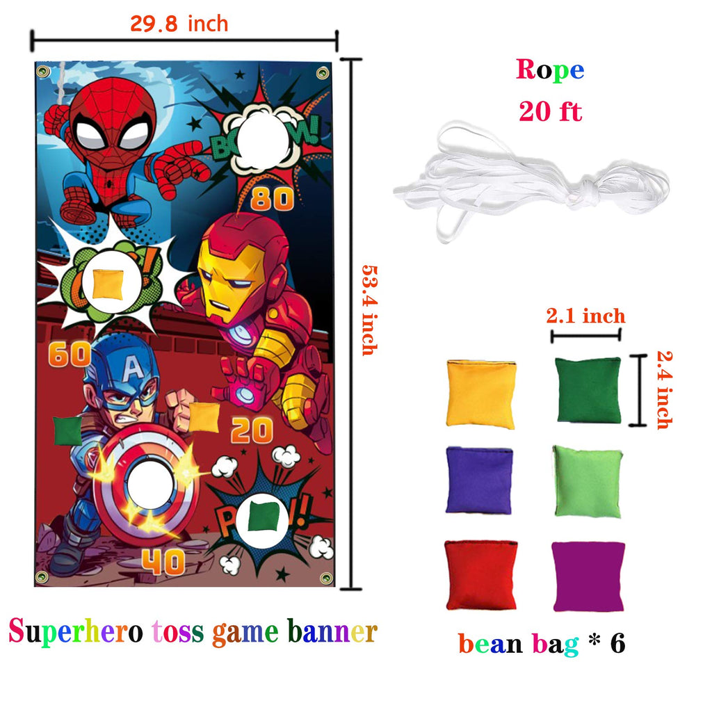 Huoety Superhero Toss Game Banner & 6 Bean Bags - Red Party Game