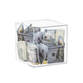 HUSAN Clear Acrylic Piggy Bank – Transparent Money Box for Cash and Coins, Must-Break-to-Open Savings Bank, Gift for Kids and Adults (Cube)