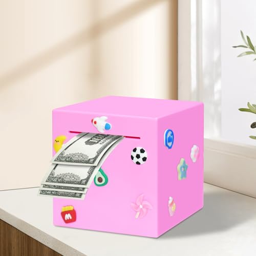 HUSAN Pink Break-to-Open Piggy Bank - 4.72-Inch Solid ABS Money Box with DIY Stickers for Kids and Adults
