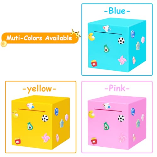 HUSAN Pink Break-to-Open Piggy Bank - 4.72-Inch Solid ABS Money Box with DIY Stickers for Kids and Adults