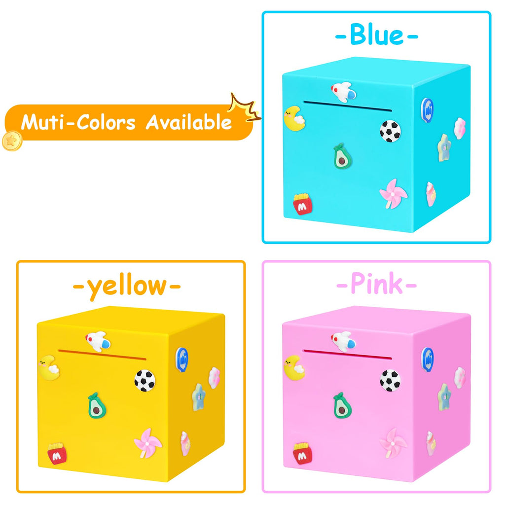 HUSAN Pink Break-to-Open Piggy Bank - 4.72-Inch Solid ABS Money Box with DIY Stickers for Kids and Adults