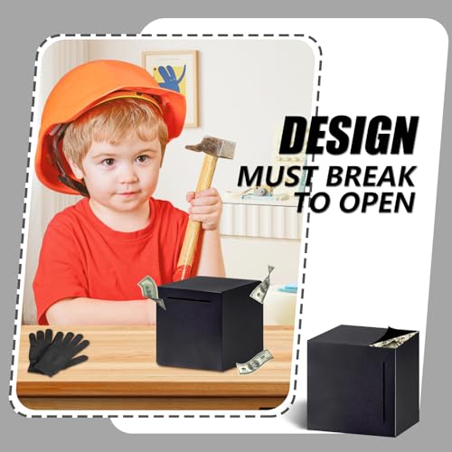 HUSAN Stainless Steel Hammer-Break Piggy Bank – 4.72 Inch (Black)