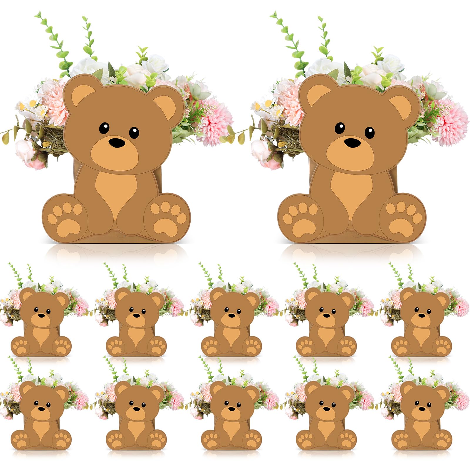 Hushee 12-Pack Baby Shower Centerpieces – 3D Jungle Animal Paper Decorations for Tables (Brown, 9x7 Inches)
