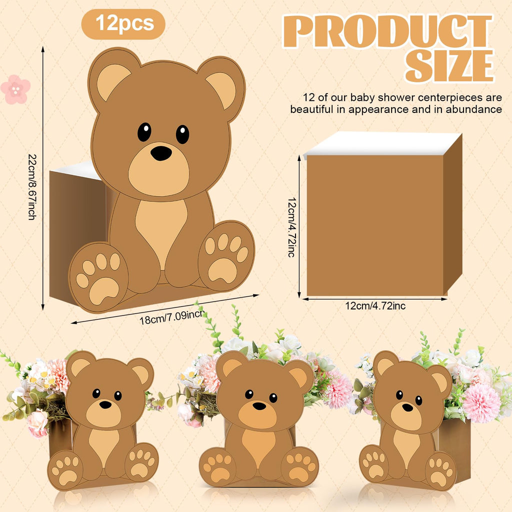 Hushee 12-Pack Baby Shower Centerpieces – 3D Jungle Animal Paper Decorations for Tables (Brown, 9x7 Inches)