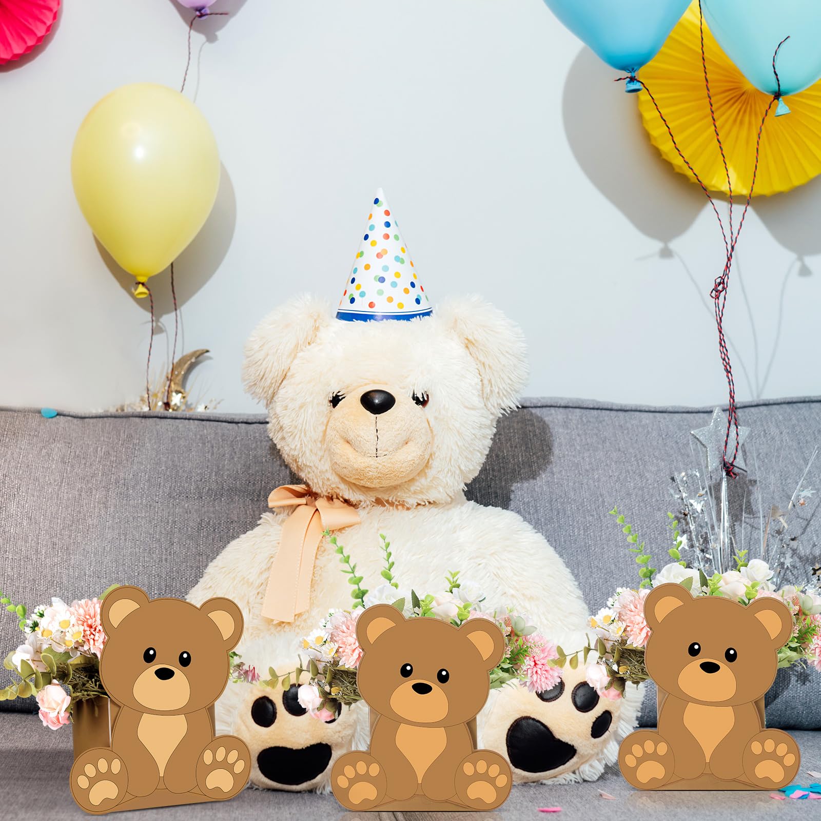 Hushee 12-Pack Baby Shower Centerpieces – 3D Jungle Animal Paper Decorations for Tables (Brown, 9x7 Inches)
