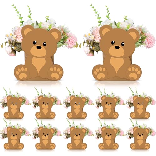 Hushee 12-Pack Baby Shower Centerpieces – 3D Jungle Animal Paper Decorations for Tables (Brown, 9x7 Inches)