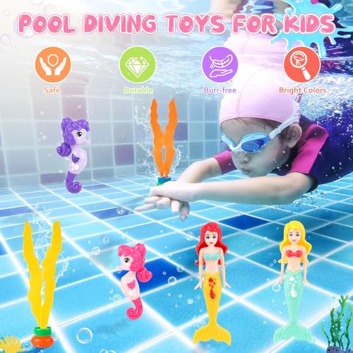 HUUIDY 19-Piece Pool Diving Toys Set – Mermaids, Sharks, Gems, Rings & Mesh Bag for Kids Ages 3-12