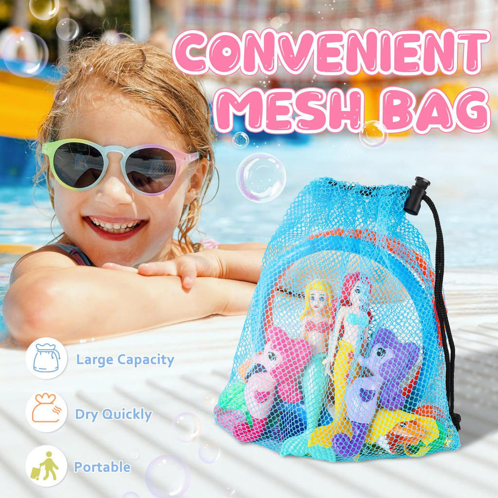 HUUIDY 19-Piece Pool Diving Toys Set – Mermaids, Sharks, Gems, Rings & Mesh Bag for Kids Ages 3-12