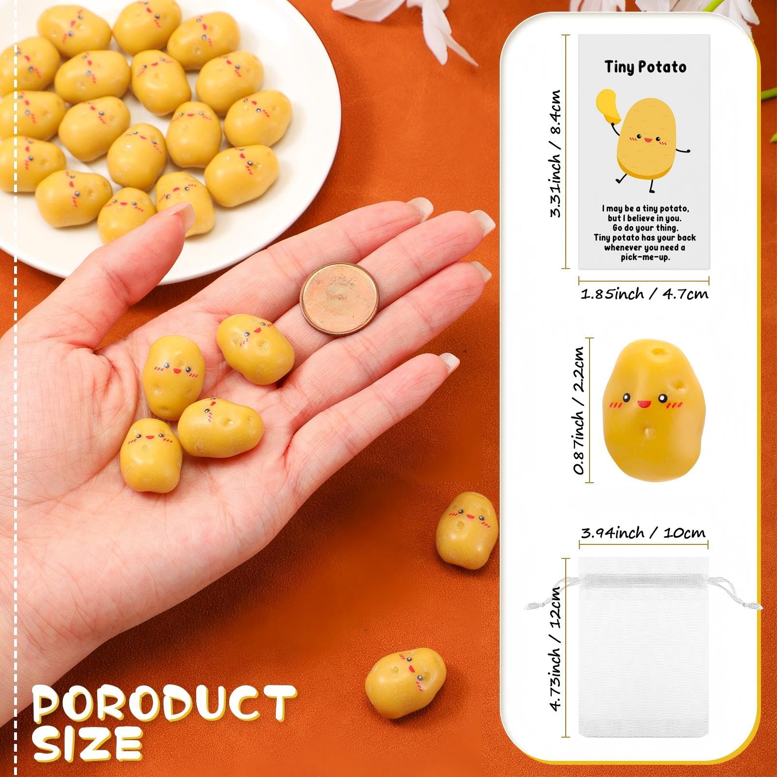 Huwena 30-Pack Mini Resin Potatoes with Funny Cards and Organza Bags – End of Year Gifts for Students, Teachers, Coworkers, and Nurses
