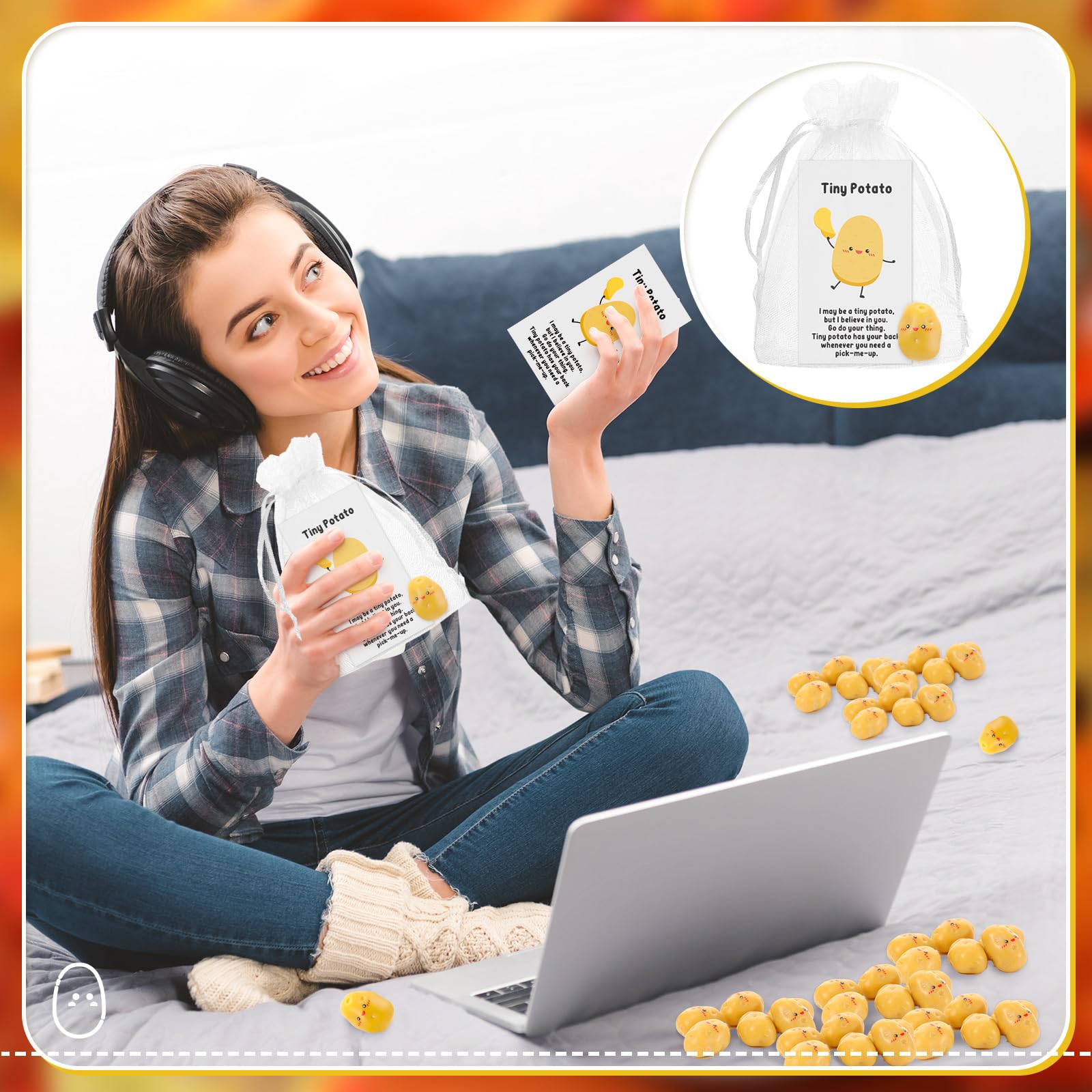 Huwena 30-Pack Mini Resin Potatoes with Funny Cards and Organza Bags – End of Year Gifts for Students, Teachers, Coworkers, and Nurses