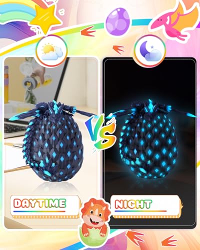 HUWUV 3D Printed Glow-in-the-Dark Dragon Egg - Rainbow Articulated Fidget Toy for Kids & Adults