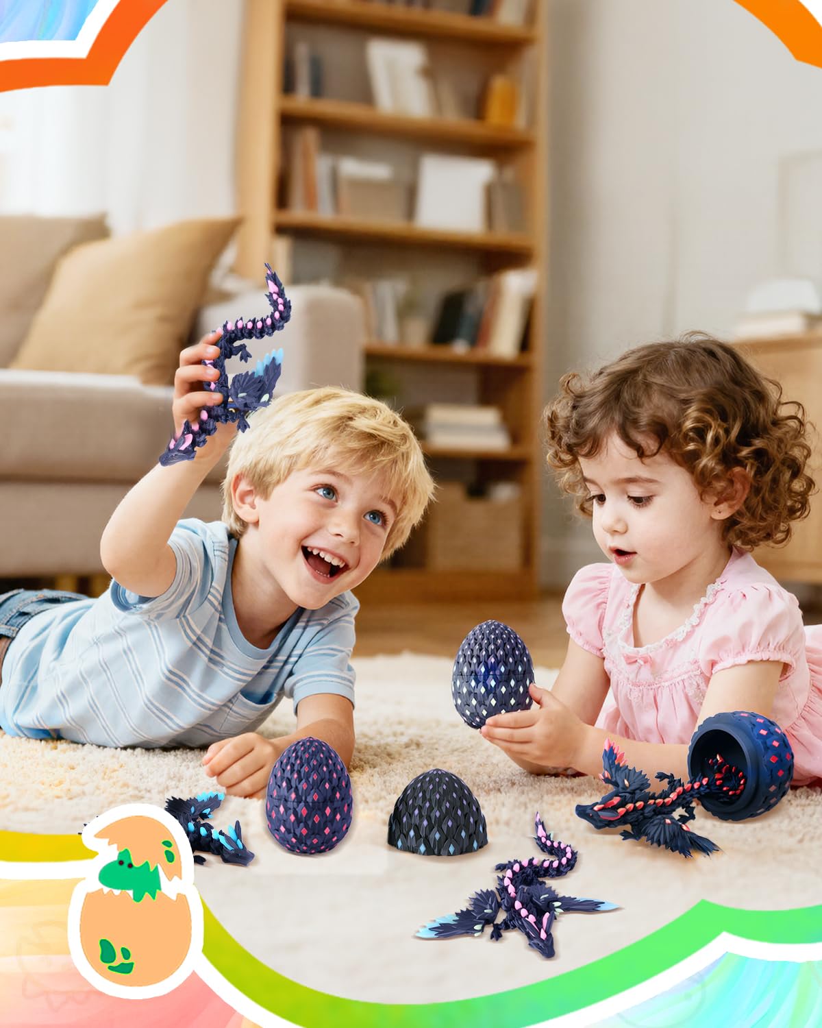 HUWUV 3D Printed Glow-in-the-Dark Dragon Egg - Rainbow Articulated Fidget Toy for Kids & Adults