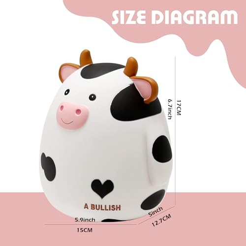 H&W Cow Piggy Bank - Unbreakable Latex Coin Bank for Kids, White