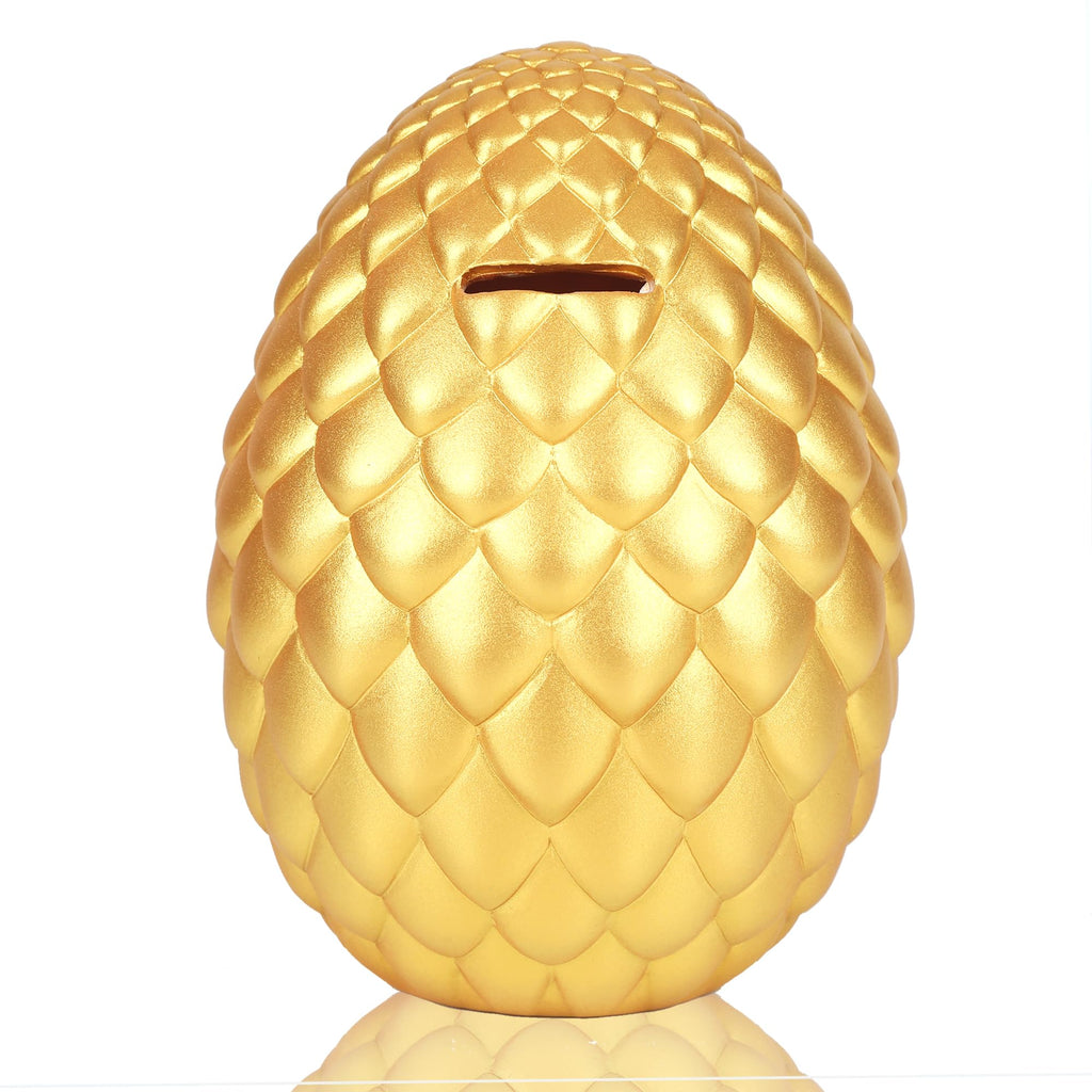 H&W Dragon Egg Piggy Bank – Unbreakable Shiny Gold Coin Bank for Kids, Large Capacity Money Box Gift