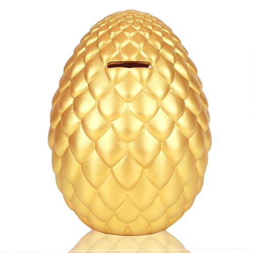 H&W Dragon Egg Piggy Bank – Unbreakable Shiny Gold Coin Bank for Kids, Large Capacity Money Box Gift